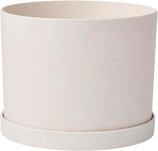Bloem Mathers 6" Vanilla Bean Round Modern Resin Garden Planter Pot with Drainage Holes and Removable Saucer Tray Included