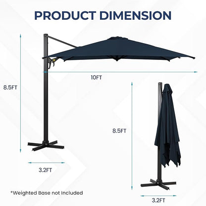 SUNVIVI OUTDOOR Patio Umbrella, Rectangular Patio Umbrella, Metal Pole Square Outdoor Umbrella with Crank and Push Button Tilt, Large Outdoor Umbrella with Polyester Canopy