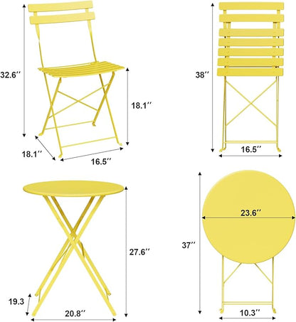 Patio Bistro Set, 3-Piece Outdoor Folding Table and Chairs, Premium Steel Frame Weather Resistant Conversation Sets of 2, Space Saving Patio Furniture for Backyard Balcony Porch Garden