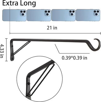 AILIN YELOKIE 2 Pack Extra Long 21 Inch Heavy-Duty Rust-Resistant Solid Steel Plant Hangers and Bird Feeder Hangers for Indoor and Outdoor Decor, Wall Hooks