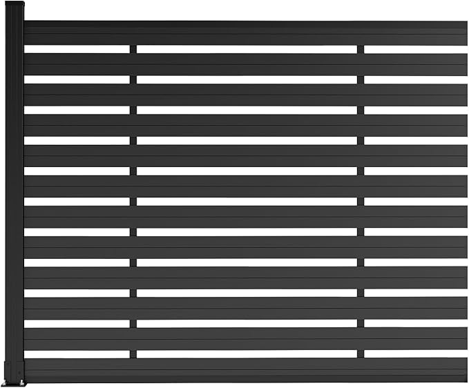 Outdoor Privacy Fence WPC, AC Unit Air Conditioner Screen 5 FT(H) x 6 FT(W) Trash Can with Aluminum Alloy Post, Decorative Fencing, Black with 1 Post
