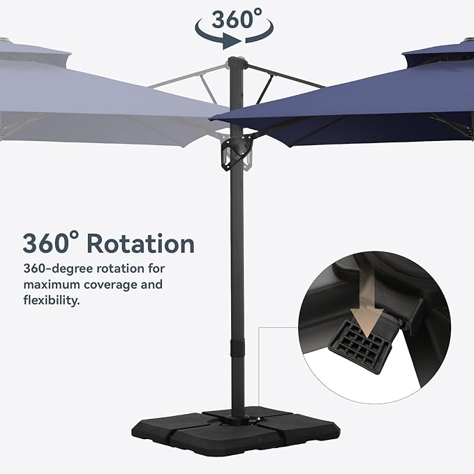 GREEN PARTY 12x9 ft Cantilever Patio Umbrella, Rectangle Offset Outdoor Umbrellas with 360° Rotation, 5-Year-Non-Fading Hanging Pool Umbrella for Garden Deck Poolside - Navy Blue