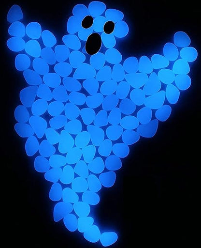 340pcs Glow in the Dark Garden Pebbles, Gardening Luminous Glow Stones Outdoor Decor Glowing Water Fish Tank Gravel (Blue)