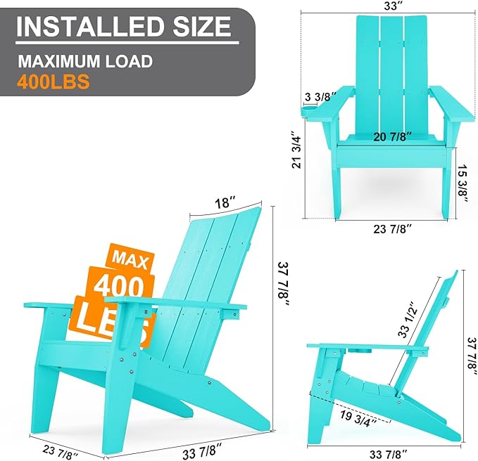 MXIMU Adirondack Chair Set of 6: Modern Adirondack Chairs Fire Pit Chairs Plastic Outdoor Chairs for Lawn Backyard Deck Garden Camping (Aruba)