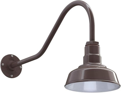 Steel Lighting Co. | Dusk to Dawn | Hawthorne Barn Light | Outdoor Wall Mounted | 8 in Dome | 23 inch Gooseneck| Small Farmhouse Light Made in America | Dark Bronze Exterior/White Interior