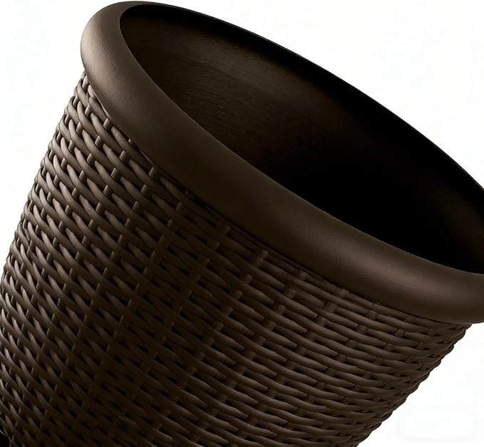 18 Inch Resin Wicker Planter Pot, Decorative Indoor Outdoor Flower Pot for Patio Garden Balcony, Java Brown, Lightweight with Drain Holes