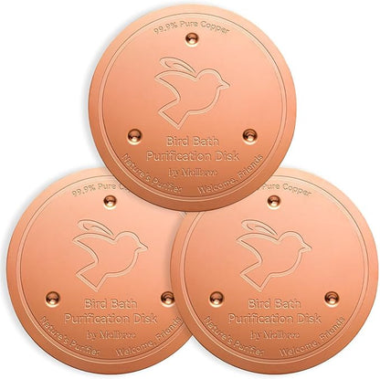 Mellbree 3-Pack Bird Bath Copper Disc, 0.6mm Reinforced 99.99% Pure Copper Cleaning Disk with Triple-Point Support for Physical Safe Clean Water All-Season