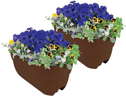 Emsco Group Bloomers Railing Planter with Drainage Holes - 24" Weatherproof Resin Planter - Earth Brown