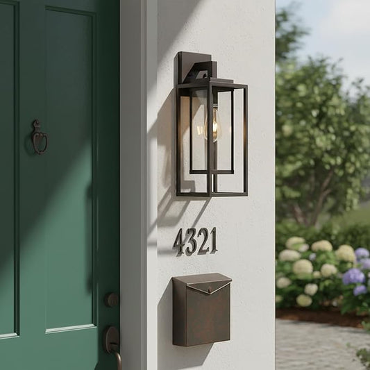 18" Outdoor Wall Light Fixtures Waterproofed Exterior Lantern W/Sturdy Rectangular Double Cage In Old Rust &Clear Tempered Glass,Sconce Mounted For House Patio,Front door,Porch,Garage Lighting 2Pack