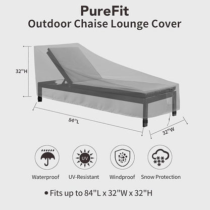 PureFit Outdoor Chaise Lounge Cover, Lounge Chair Covers Waterproof Patio Furniture Lounge Chair Cover, UV Resistant & Weatherproof, 1 Pack, 84"L x 32"W x 32"H Inches, Gray