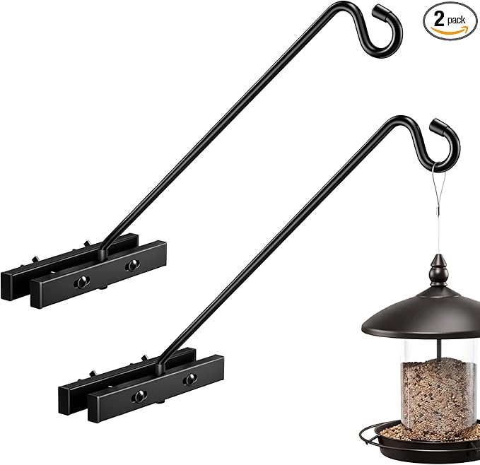 17-Inch 2 Pack Deck Bird Feeder Hanger for Railing, Outdoor Decor Plant Hanger, Balcony Railing Hook - 15LB Capacity - for Hanging Plants, Bird Feeders, Lanterns, Wind Chimes