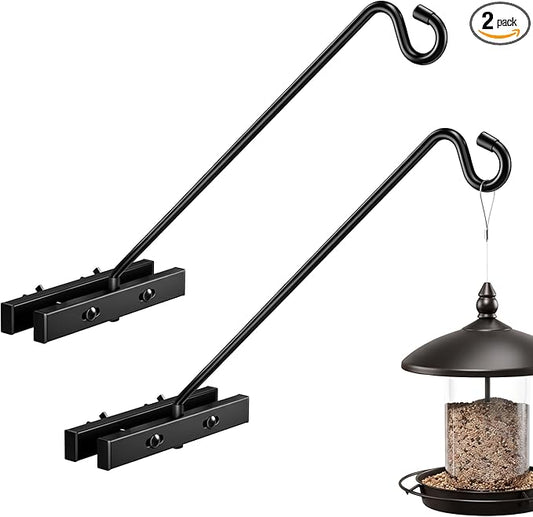 17-Inch 2 Pack Deck Bird Feeder Hanger for Railing, Outdoor Decor Plant Hanger, Balcony Railing Hook - 15LB Capacity - for Hanging Plants, Bird Feeders, Lanterns, Wind Chimes
