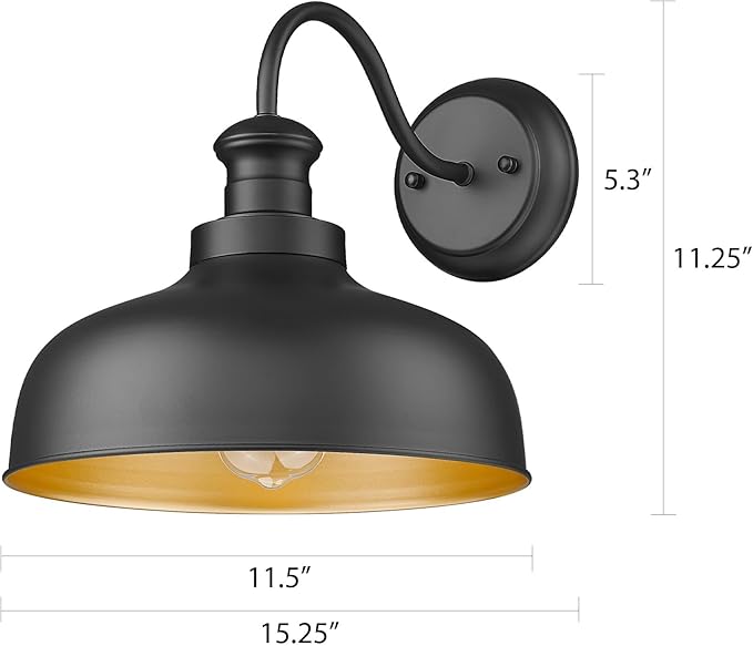 Outdoor Farmhouse Barn Light, Outside Wall Sconce, Weather Resistant Anti-Rust Farmhouse Exterior Wall Mount Light, Outdoor Lantern Lamp for Porch, Garage, Patio, Entryway (Black, 1 Pack)