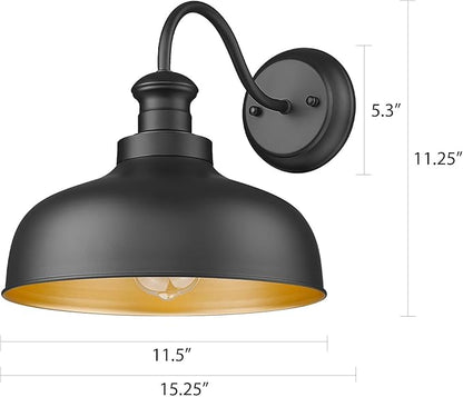 Outdoor Farmhouse Barn Light, Outside Wall Sconce, Weather Resistant Anti-Rust Farmhouse Exterior Wall Mount Light, Outdoor Lantern Lamp for Porch, Garage, Patio, Entryway (Black, 2 Pack)