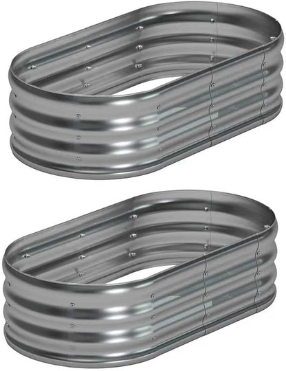 Foxlang 4x2x1ft(2 Pack) Galvanized Oval Raised Garden Bed,Outdoor Planter Box Metal Patio Kit Planting Bed for Vegetables Flowers Herb,Silver