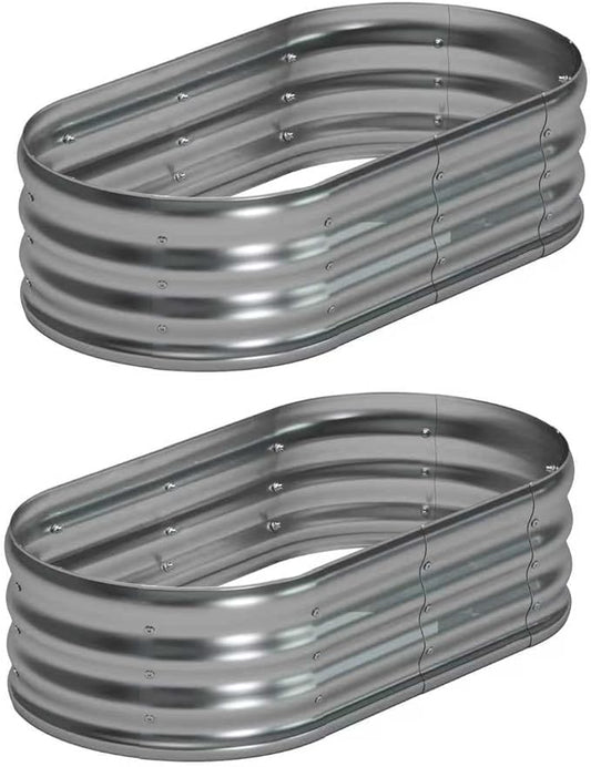 Foxlang 4x2x1ft(2 Pack) Galvanized Oval Raised Garden Bed,Outdoor Planter Box Metal Patio Kit Planting Bed for Vegetables Flowers Herb,Silver