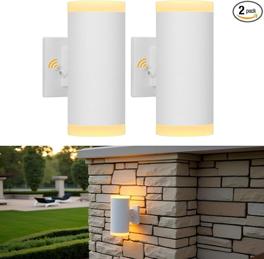 Dusk to Dawn Outdoor Wall Lantern, Waterproof Exterior Wall Sconce, Anti-Rust Aluminum Wall Mount Lighting Cylinder Design – Up and Down Lights Outdoor for Porch, Patio or Garage, 2 Pack