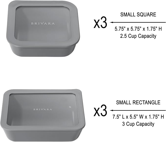 12-Piece Glass Meal Prep Containers Set with Lids (6 Containers + 6 Lids) | Microwave-Safe Airtight Seal, Oven-Safe Ceramic-Coated Glass | Zero Plastic, No PFAS/PFOA/BPA [Smoke]