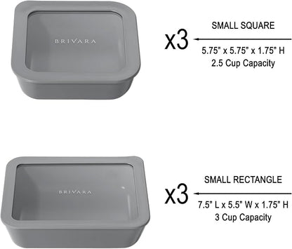 12-Piece Glass Meal Prep Containers Set with Lids (6 Containers + 6 Lids) | Microwave-Safe Airtight Seal, Oven-Safe Ceramic-Coated Glass | Zero Plastic, No PFAS/PFOA/BPA [Smoke]