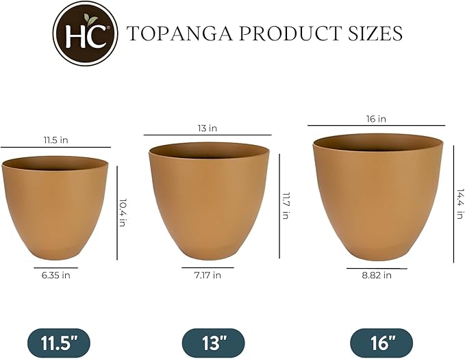The HC Companies 16 Inch Topanga Decorative Round Planter - Lightweight Premium Resin Plant Pot with a Ceramic Look for Indoor Outdoor Use, Taupe Swoop