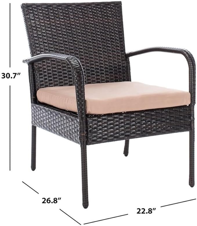SAFAVIEH Outdoor Collection Moore Brown Rattan/Beige Cushion 3-Piece Patio Lounge Bistro Set with Table (PAT9009B)