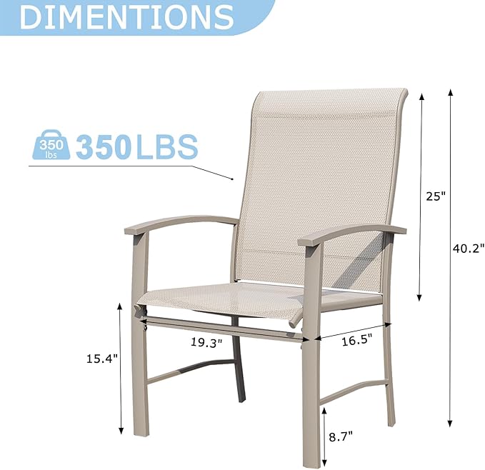 Patio Dining Chairs Set of 2, Outdoor Dining Chairs with High Back, Metal Outdoor Chair Set with Comfort and Durability, Patio Chair for Deck Lawn Kitchen Garden Backyard, Ivory