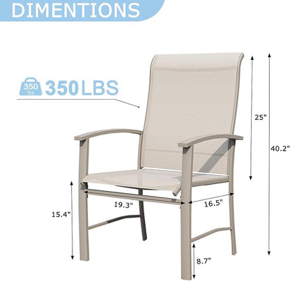 Patio Dining Chairs Set of 2, Outdoor Dining Chairs with High Back, Metal Outdoor Chair Set with Comfort and Durability, Patio Chair for Deck Lawn Kitchen Garden Backyard, Ivory