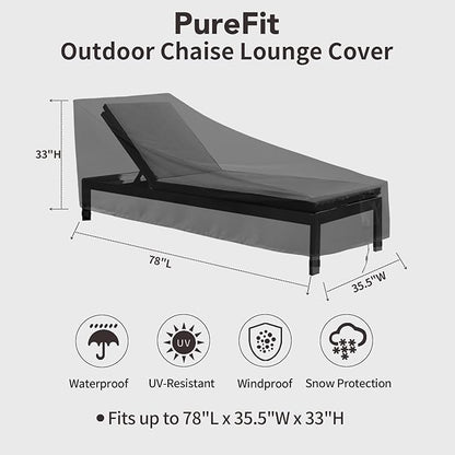 PureFit Outdoor Chaise Lounge Cover, Lounge Chair Covers Waterproof Patio Furniture Lounge Chair Cover, UV Resistant & Weatherproof, 1 Pack, 78"L x 35.5"W x 33"H Inches, Black