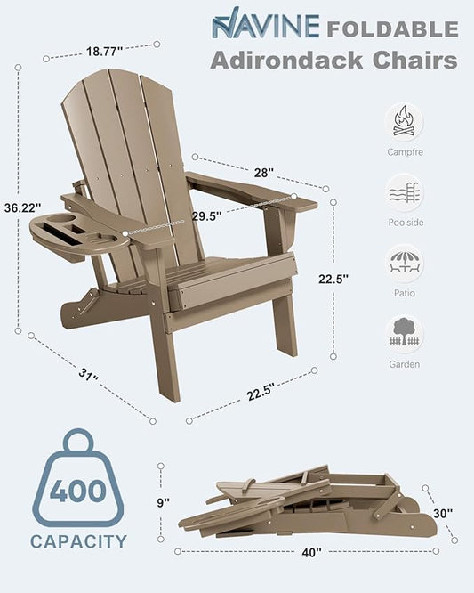 Adirondack Chair Set of 6, HDPE Folding Adirondack Chair with Multifunctional Cup Holder, Weather Resistant Fire Pit Chair for porches, patios, poolsides, Decks.