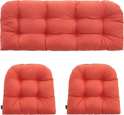 Outdoor/Indoor All Weather Tufted Wicker Chair Cushions of 3 Pieces, 1 Loveseat and 2 U-Shape Waterproof Cushions for Patio Furniture,Wicker Loveseat,Bench-Orange