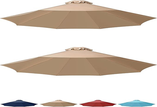 Simple Deluxe 2 Pack 9' Patio Umbrella Replacement Canopy Only Outdoor Table Market Yard Umbrella Replacement Top Cover with 8 Ribs, Tan