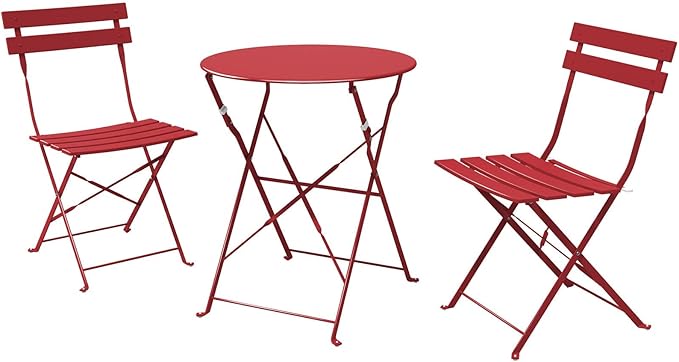 Grand patio 3-Piece Folding Bistro Set, 2 Chairs and 1 Table, Weather-Resistant Outdoor/Indoor Conversation Set for Patio, Yard, Garden -Dark Red