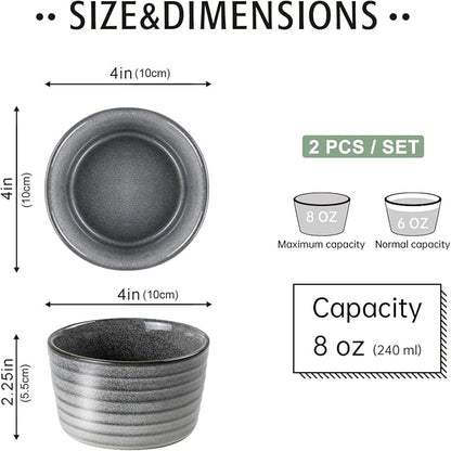 Ramekin Set, UNICASA 8 oz Creme Brulee Ramekins, Oven Safe Baking Set for Custard, Pudding, Souffle Cups, Reactive Gray (Gray, 8oz x 2pc)