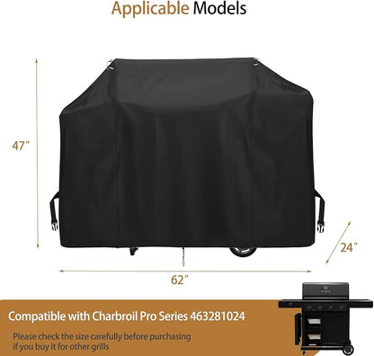 BBQ Grill Cover for Charbroil Pro Series 463281024, Waterproof 600D Outdoor Propane Barbecue Covers Smoker Covers- 62" L x 24" W x 47" H