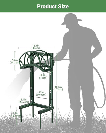 HZE Garden Hose Holder, Freestanding Water Hose Reel Stand for Outside, Heavy Duty Detachable Metal Storage Rack Holds 160 FT for Yard Lawn Farm, Green