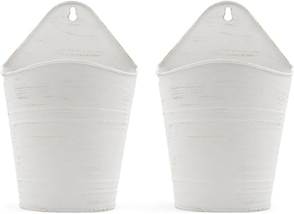 Hosley Set of 2 White Wall Planter with PVC Linner 6.25" L x 4" W x 10" H, Ideal Gift for Floral Arrangements Wedding Home Office Party DIY Indoor Outdoor Garden Patio