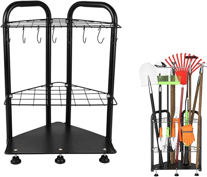 Garden Tool Organizer, Yard Tool Tower Rack for Garage Organization and Storage,Tool Holder Up to 35 Long-Handled Tools/Rakes/Brooms, Heavy Duty Steel Garden Tool Stand for Shed, Outdoor