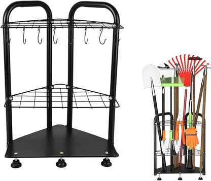 Garden Tool Organizer, Yard Tool Tower Rack for Garage Organization and Storage,Tool Holder Up to 35 Long-Handled Tools/Rakes/Brooms, Heavy Duty Steel Garden Tool Stand for Shed, Outdoor