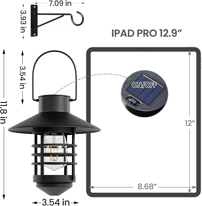 2 Pack Solar Lanterns Outdoor, Waterproof Hanging Solar Lights with Wall Mount Kit, Plastic Lanterns Solar Powered for Garden Decor, Patios, Trees, Front Porch, Gifts for Women Mom