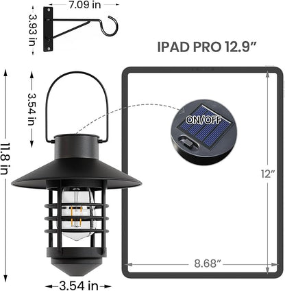 2 Pack Solar Lanterns Outdoor, Waterproof Hanging Solar Lights with Wall Mount Kit, Plastic Lanterns Solar Powered for Garden Decor, Patios, Trees, Front Porch, Gifts for Women Mom