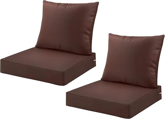 ARTPLAN Deep Seat Cushion with Backrest Set of 2 - All-Weather Outdoor Sofa Cushions for Sectionals-Polyester Fabric, Waterproof-High-Resilience Foam for Patio, Backyard Garden,Brown