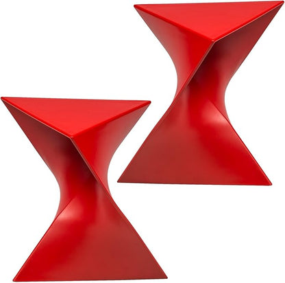 LeisureMod 15.75" Stackable Weather-Resistant Plastic Triangular Side Table - Accent End Table for Indoor & Outdoor Use (Red, Set of 2)