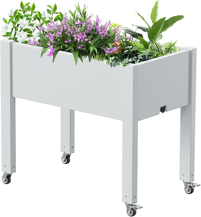 Vixzen Raised Garden Bed Outdoor,Reinforced Large Planter Box with Wheels,Mobile Planter Bed Box for Backyard, Patio, Balcony (Ashen, 30.04 * 17.72 * 28.9)