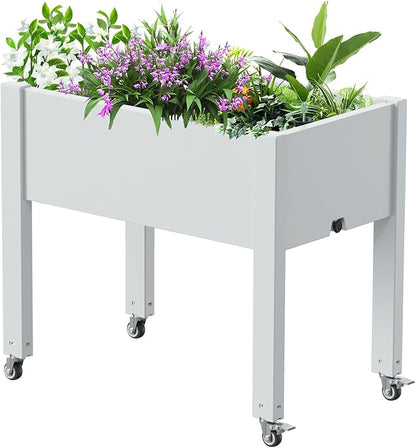 Vixzen Raised Garden Bed Outdoor,Reinforced Large Planter Box with Wheels,Mobile Planter Bed Box for Backyard, Patio, Balcony (Ashen, 30.04 * 17.72 * 28.9)