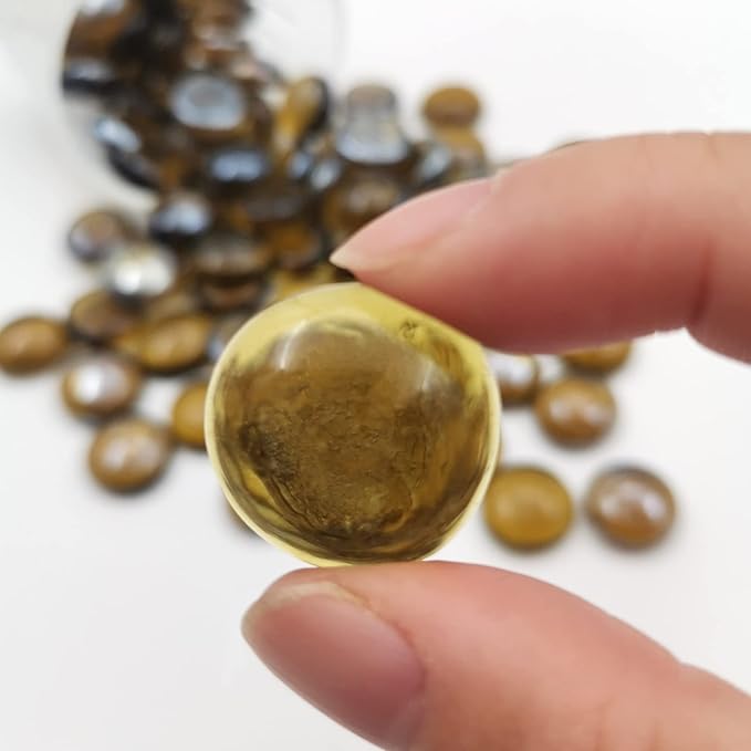Flat Glass Marbles 1 Pound Vase Filler Fire Pit Glass Pebbles for Indoor Plants, Aquarium Fish Tank Decorations, Home Decor, Fire Pit, Landscaping, Arts Crafts (Amber)