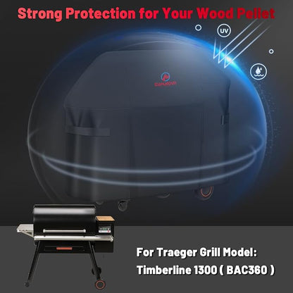 Comnova Grill Cover for Traeger Timberline 1300 - Premium Wood Pellet Smoker Cover for Traeger Waterproof & Heavy Duty, 600D Pellet BBQ Cover Accessory for Treager Timberline 1300 Grills (BAC360)