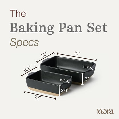 Mora Ceramic Set of 2 Baking Dishes For Casserole, Banana Bread, Brownies, Broiling, Roasting, and Baking. 7x11 in and Loaf Pans - Porcelain Serving Bakeware from Oven to Table. Freezer Safe - Liquorice