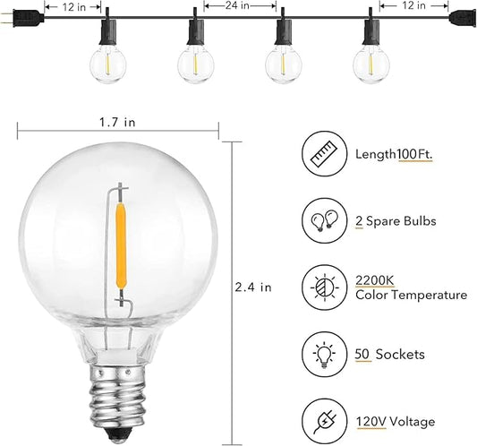 Brightown Outdoor String Lights - 100 FT Patio Lights with 50 LED G40 Globe Plastic Bulbs, All Weatherproof Connectable Commercial Hanging Light for Outside Backyard Porch Cafe