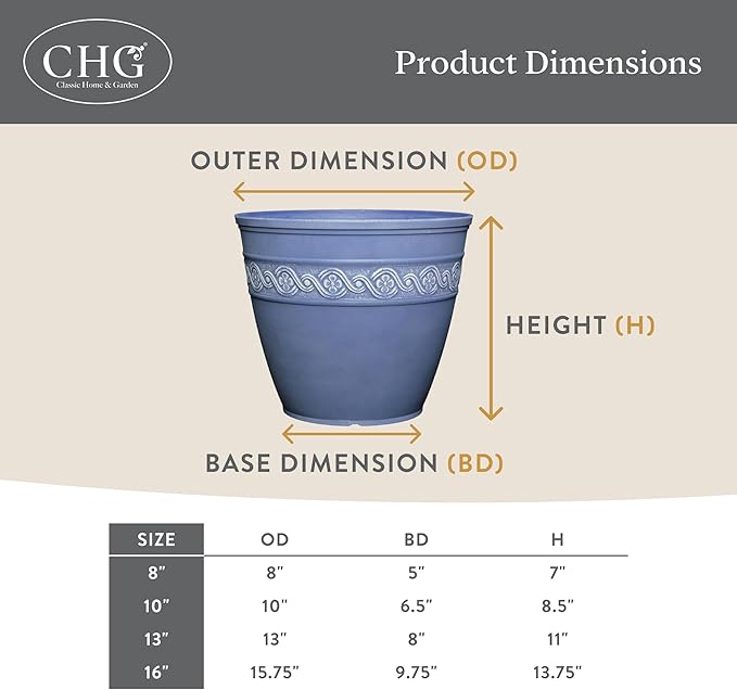Classic Home and Garden Corinthian Resin Planter Pot - Outdoor & Indoor Plant Pot - Round Planter for Plants & Flowers (10" Desert Tan, Pack of 1)