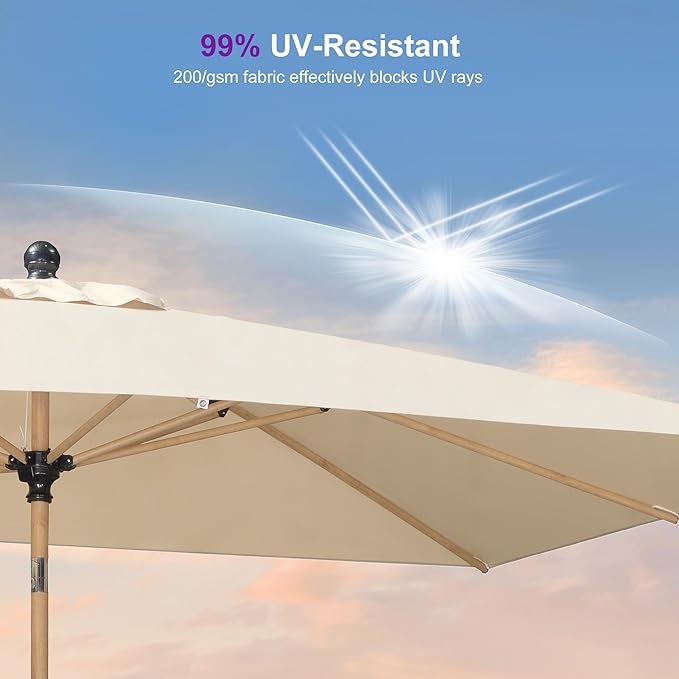 PURPLE LEAF 6' x 9' Market Umbrella Outdoor Table Umbrella Aluminum Patio Umbrella with Push Button Tilt & 8 Sturdy Ribs and Crank Rectangular Sun Umbrella for Pool Backyard Beach, Beige